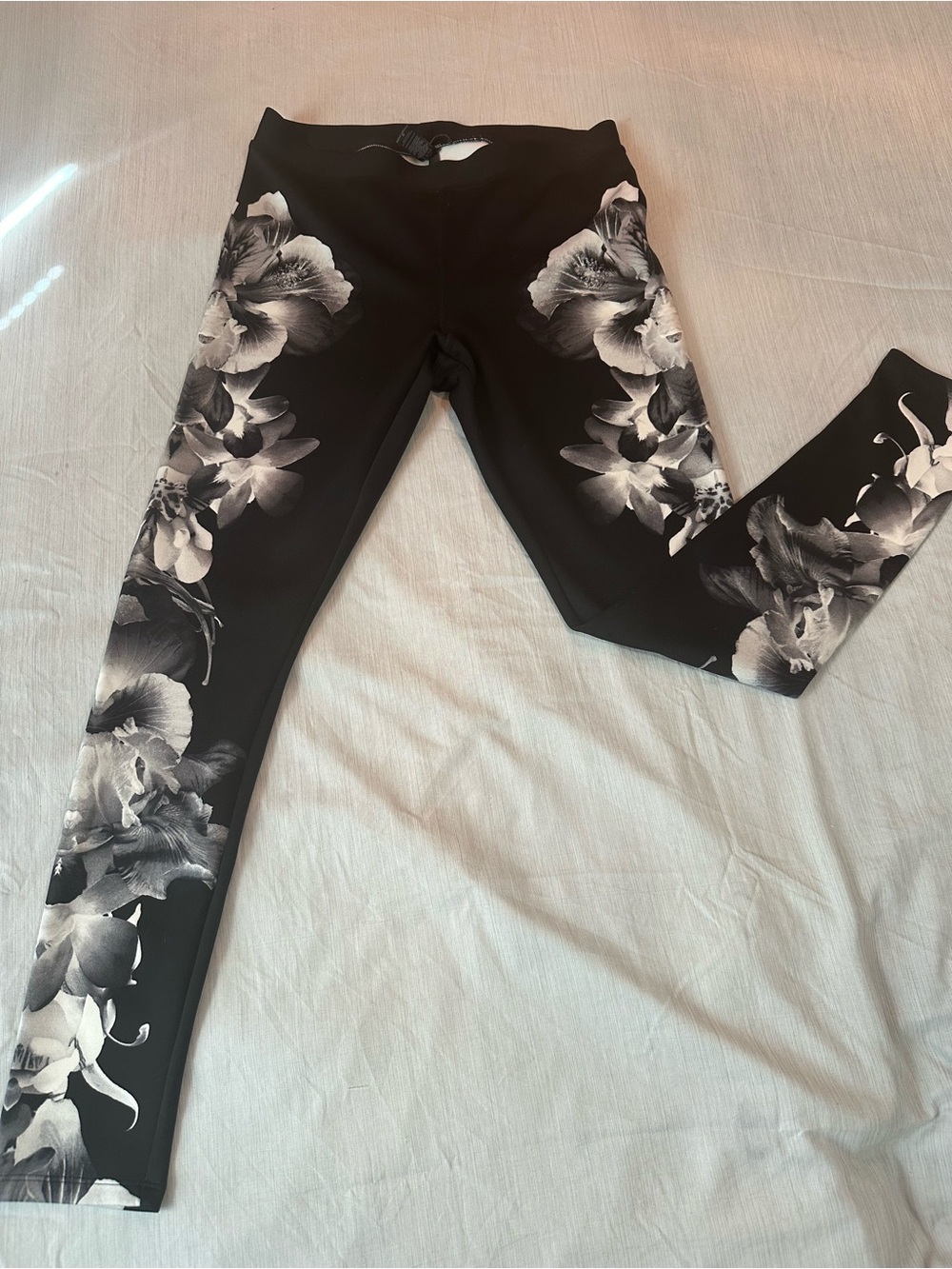 Express Black Leggings with Monochrome Floral Side Panels